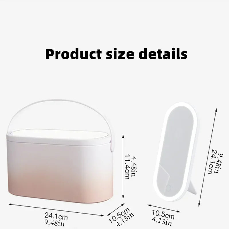 Boîte de rangement portable pour maquillage avec miroir lumineux LED, stockage de cosmétiques de voy