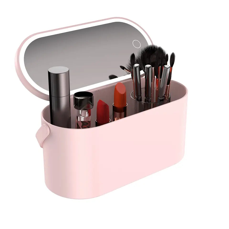 Boîte de rangement portable pour maquillage avec miroir lumineux LED, stockage de cosmétiques de voy